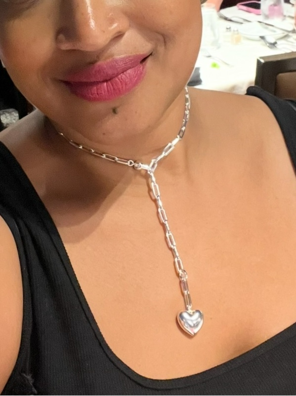 Jenny Bird Puffy Heart Necklace Silver Tone